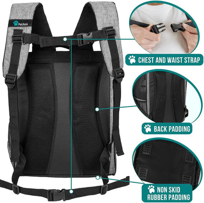Deluxe Pet Carrier Backpack for Small Cats and Dogs, Puppies | Ventilated Design, Two-Sided Entry, Safety Features and Cushion Back Support | for Travel, Hiking, Outdoor Use