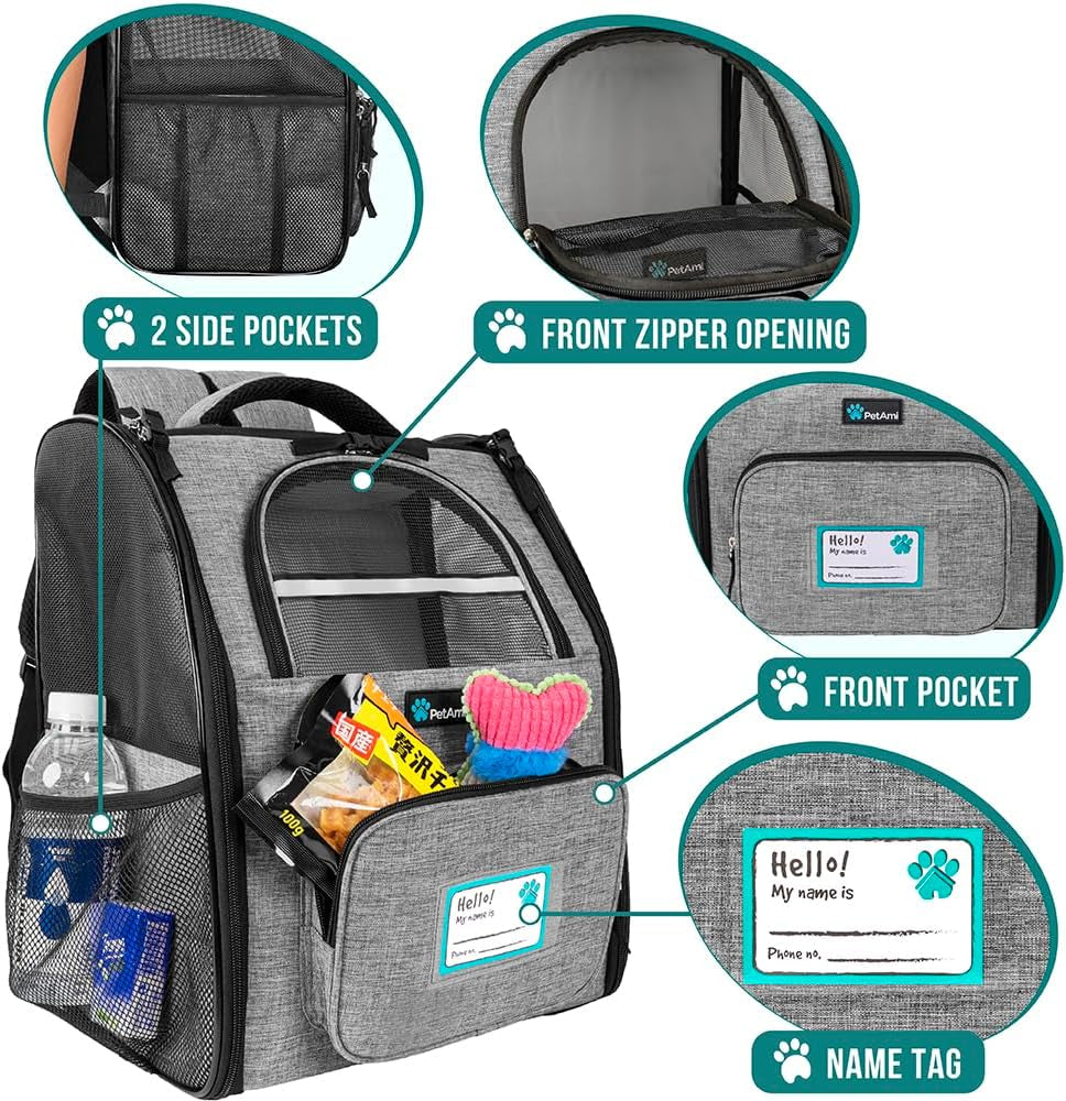 Deluxe Pet Carrier Backpack for Small Cats and Dogs, Puppies | Ventilated Design, Two-Sided Entry, Safety Features and Cushion Back Support | for Travel, Hiking, Outdoor Use