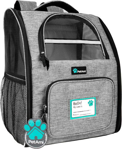 Deluxe Pet Carrier Backpack for Small Cats and Dogs, Puppies | Ventilated Design, Two-Sided Entry, Safety Features and Cushion Back Support | for Travel, Hiking, Outdoor Use