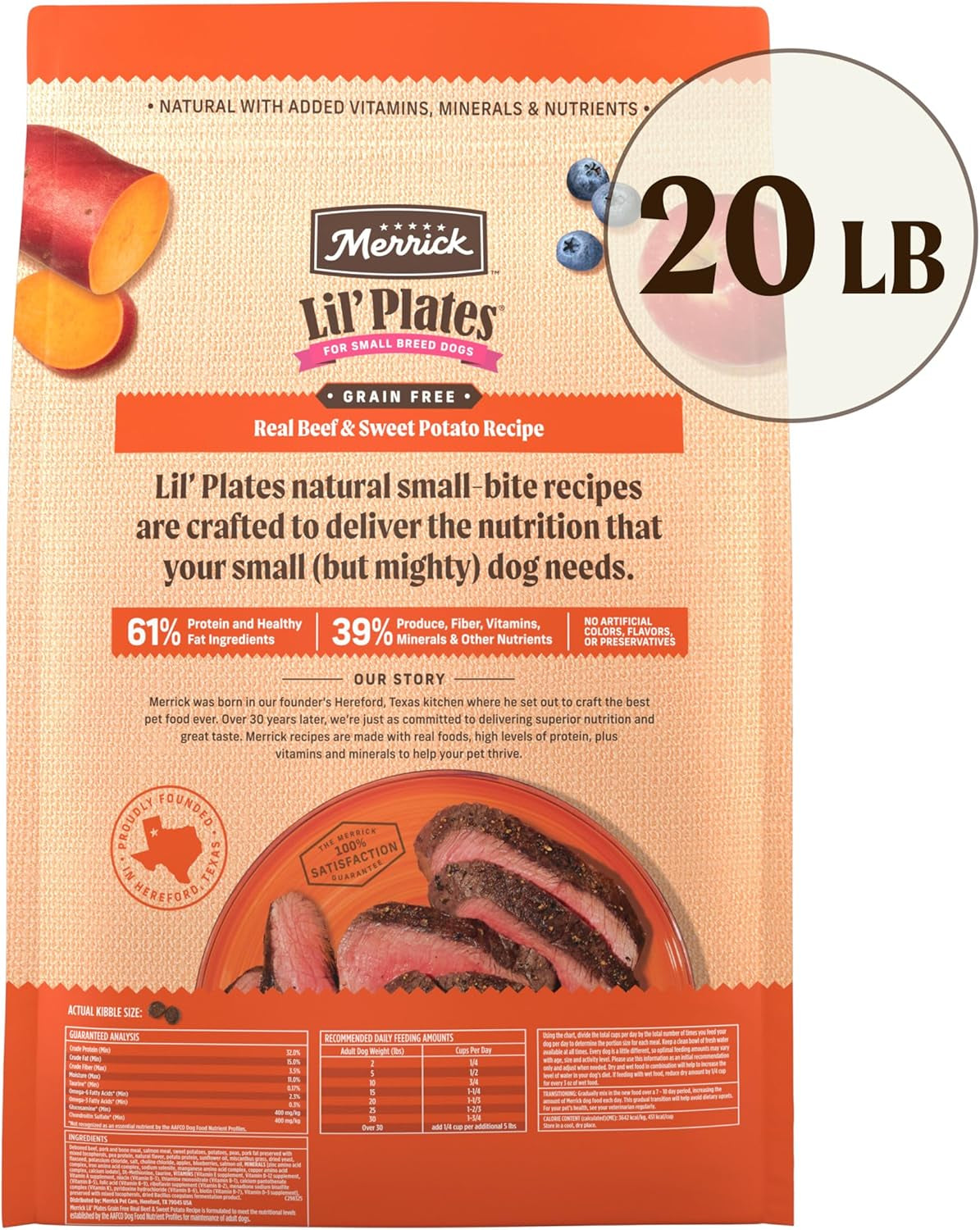Lil' Plates Small Breed Dog Food, Grain Free Real Texas Beef and Sweet Potato Recipe, Small Dog Food - 20 Lb Bag