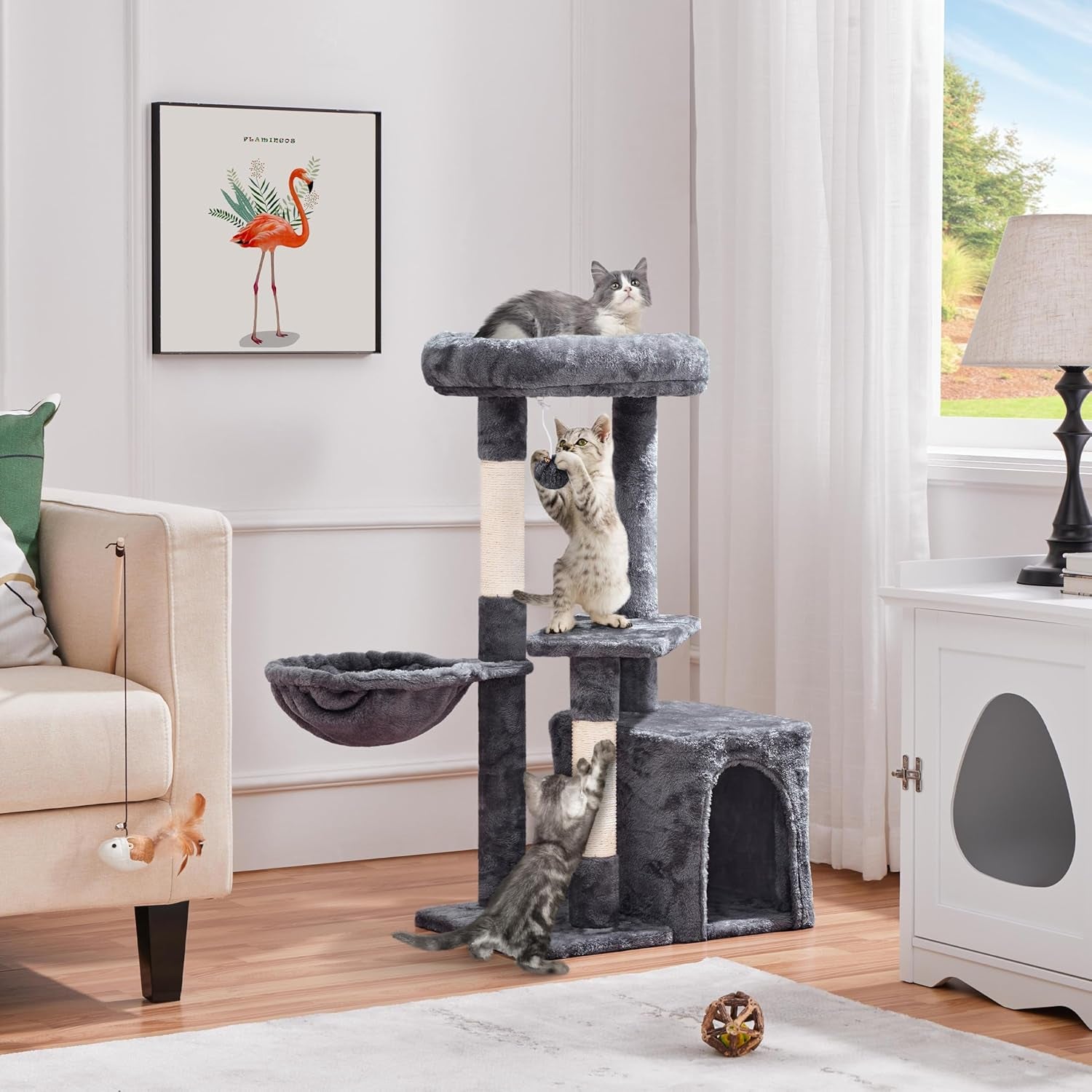 Cat Tree 33In Cat Tower, Multi-Level Cat Condo with Extra Scratch Boards and Sisal Posts as Kitty Activity Center