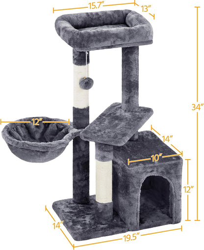Cat Tree 33In Cat Tower, Multi-Level Cat Condo with Extra Scratch Boards and Sisal Posts as Kitty Activity Center